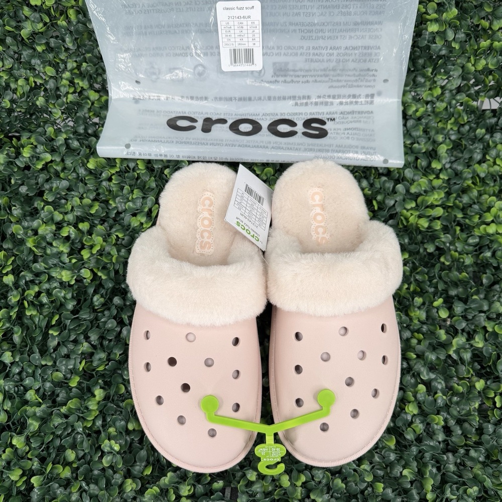 Crocs Classic Fuzz‎ Scuff Slippers Womens 9 Mens 7 Pink Quartz Warm Comfort